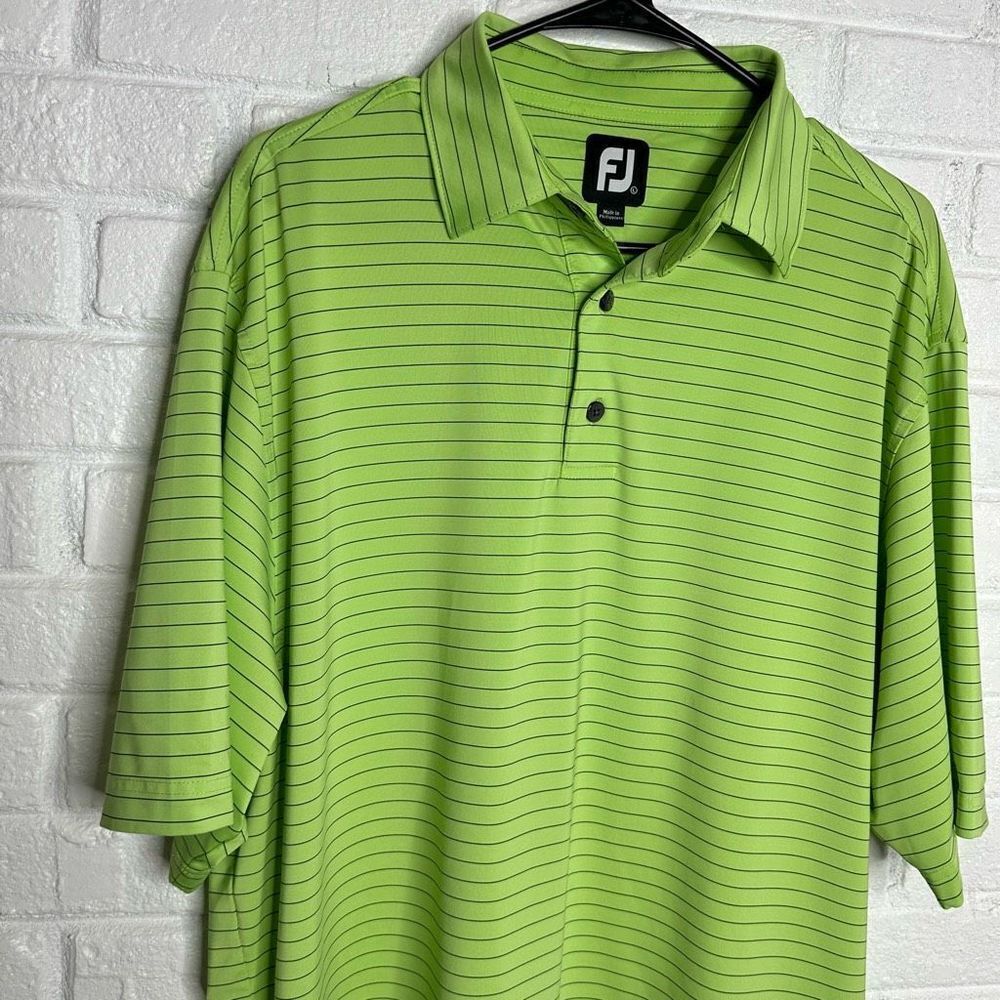 Footjoy Green Pinstriped Polo Short Sleeve Mens Shirt size Large - Picture 2 of 6